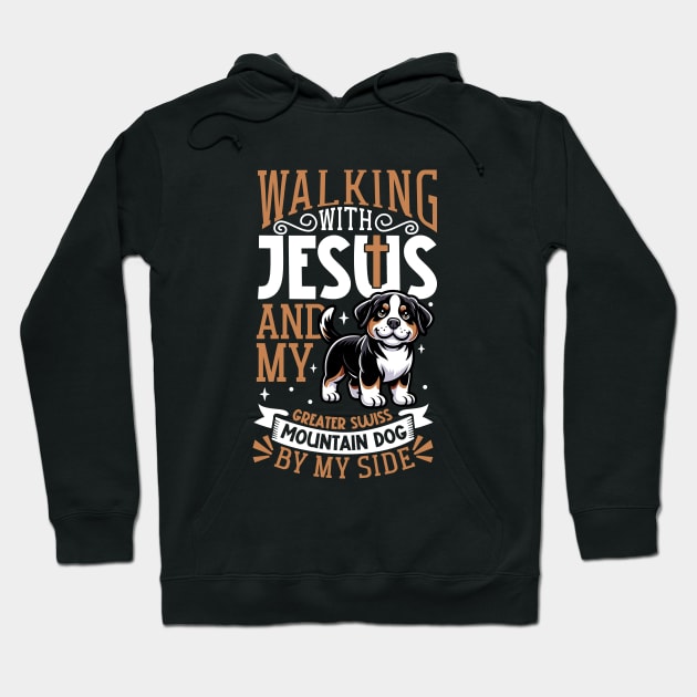 Jesus and dog - Greater Swiss Mountain Dog Hoodie by Modern Medieval Design